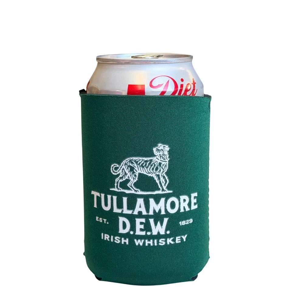 Tullamore DEW Can Sleeve Koozie SET OF 2 Green Neoprene Wolfhound  Irish Whiskey
